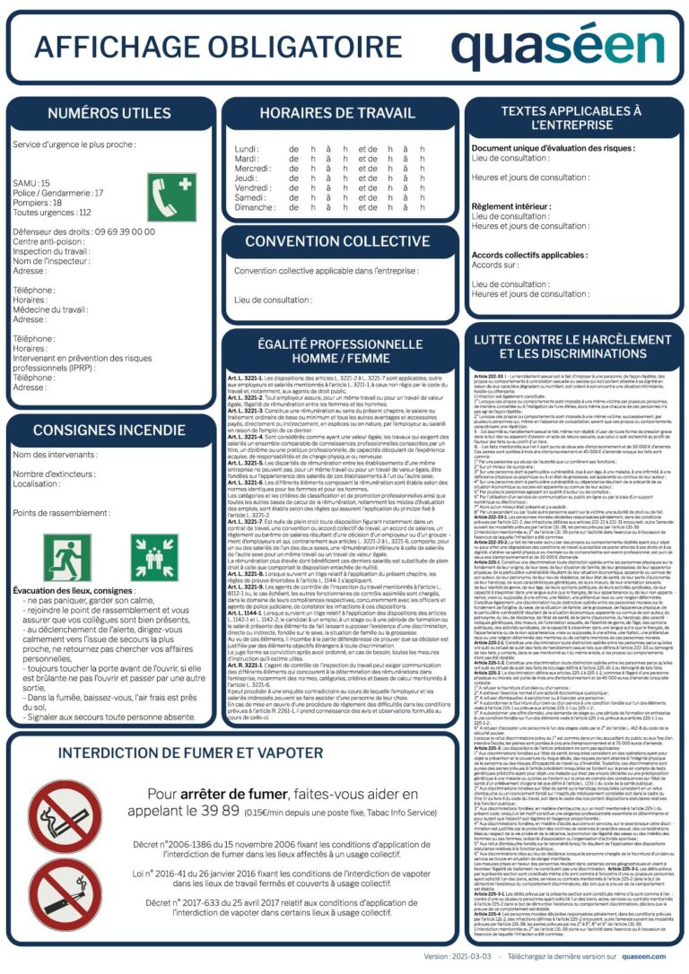 Affichage obligatoire version à jour des modifications de février 2021